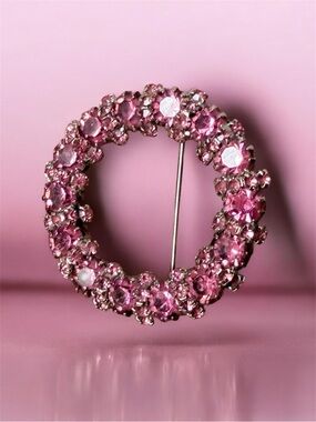Albert Weiss Pink Crystal Wreath Brooch vintage scarf brooch